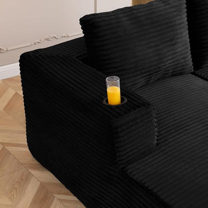 132 Inch Modular Sectional Sleeper Sofa, Boneless Cloud Couch for Living Room, U Shaped 5 Seat Sofa with 2 Cup Holders, Free Combination, No Assembly Required (Black)