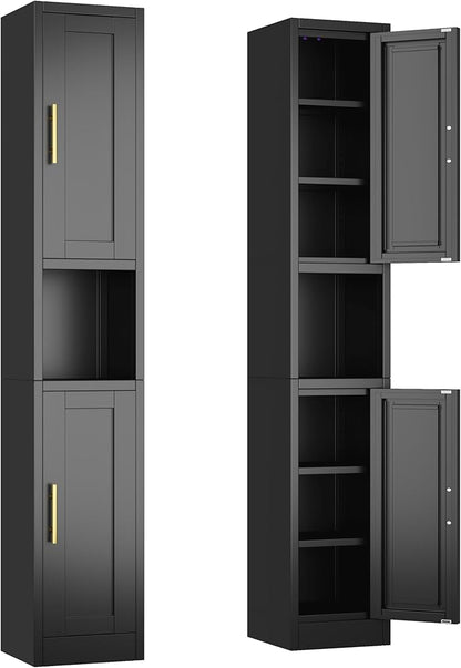 Tall Narrow Storage Cabinet 66.93" H Tall Bathroom Cabinet Metal Pantry Cabinets, 4 Adjustable Shelves for Kitchen, Home Office, Living Room, Dinning Room (12 inches Wide Black)