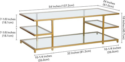 Henn&Hart 54" Wide Rectangular Coffee Table in Brass, for Home, Living Room, Bedroom, Entertainment Room, Office