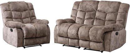 EBELLO Manual Recliner Couch Set, Soft Fabric Reclining Living Room Set, Included Single Recliner Chair and Loveseat Sofa, Light Brown