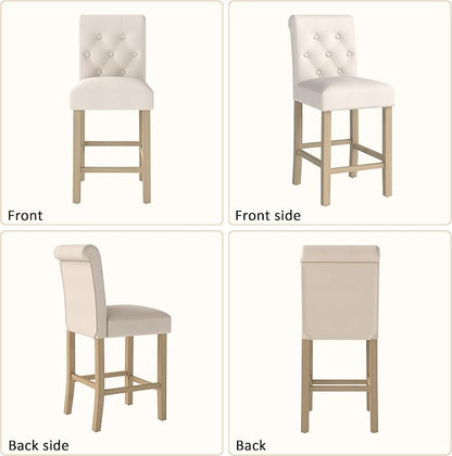 GOTMINSI 24" Bar Stools Set of 2 for Kitchen Island Upholstered Counter Height Bar Stools with Button Tufted Decoration Barstools Home Kitchen Island Wooden Bar Chairs Beige