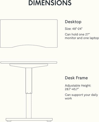 FLEXISPOT EN1 Bamboo Standing Desk, 48 x 24 Inches Whole-Piece Electric Height Adjustable Desk for Home Office (White Frame + Bamboo Curved Desktop, 2 Packages)