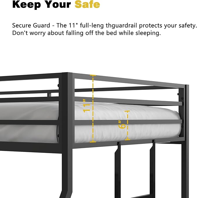 Twin Over Full Bunk Bed for Adults with Stairs Flat Rungs, Metal Bunk Beds Twin Over Full Size for Teens Dorm Bedroom Guest Room,Heavy Duty Bunk Beds with Ladder and Guardrail
