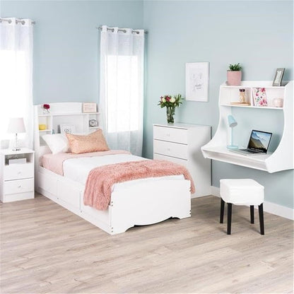 Prepac Astrid Simplistic Nightstand with 2 Drawers and Open Shelf, Functional Bedside Table with Acrylic Knobs 15.5" D x 16" W x 24.5" H, White, WDNH-0402-1-V