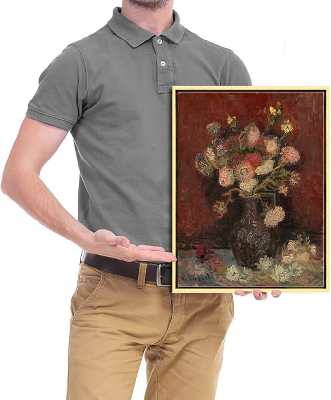 Wieco Art Framed Canvas Wall Art Vase with Chinese Asters and Gladioli by Van Gogh Oil Paintings Modern Abstract HD Canvas Prints Flowers Artwork Pictures for Living Room Wall Decor