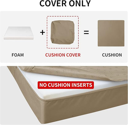 Easy-Going Waterproof Patio Cushion Covers 24x24x4 inch 2 Pack Replacement Non-Slip Outdoor Seat Cushion Slipcover with Zipper. Camel