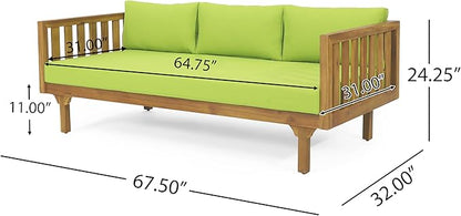 Christopher Knight Home Claremont Outdoor 3 Seater Daybed with Cushions - Acacia Wood - Teak/Green