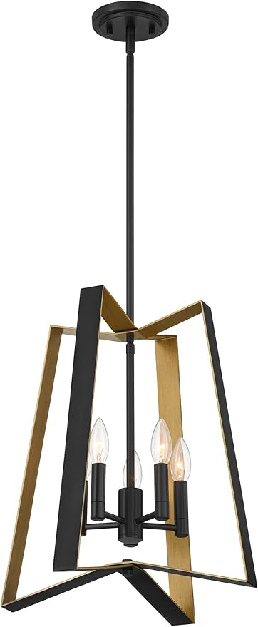 Possini Euro Design Clara 16" Modern Pendant Chandelier Ceiling Light Fixture Dining Room Over Table Kitchen Island Foyer Hanging 4-Light Black Gold Finish Hallway Entryway Living Room Indoor Office