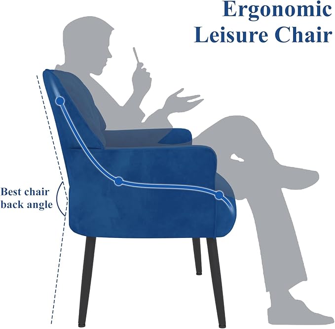 Velvet Accent Chair, Upholstered Modern Leisure Single Sofa Side Living Room Chair, Comfy Tufted Back Armchair with Metal Legs for Waiting Room/Bedroom/Office/Reading Room, Blue