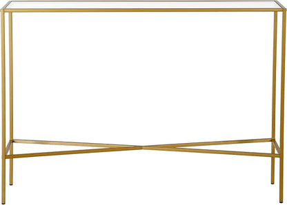 Henn&Hart 42'' Glass Rectangular Console Table Entryway Table, Sofa Table for Entryway, Living Room, Couch, Hallway, or Office, Brass