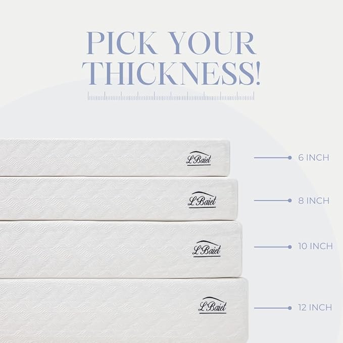 L’Baiet 8 Inch Gel Memory Foam Mattress, Twin Size - Bed in a Box - Medium Firm - Breathable Cooling-Gel Comfort Technology - Pressure Relief Comfy Support Soft Fabric Cover - CertiPUR-US Certified