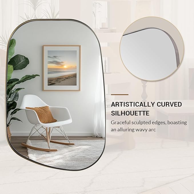 ANDY STAR Brushed Nickel Mirror, 22"x30" Silver Asymmetrical Wall Mirror for Bathroom, Unique Irregular Design with SUS304 Stainless Steel Metal Frame, Ideal for Bathroom, Bedroom, Entryway