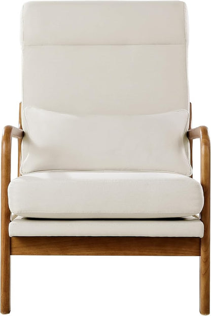 VEVOR Accent Chair, High Back Mid Century Modern Armchair with Solid Wood Frame and Non-Slip Legs, Upholstered Leisure Chair with Linen Fabric and 5.3 in Thickened Cushion, for Living Room, Bedroom