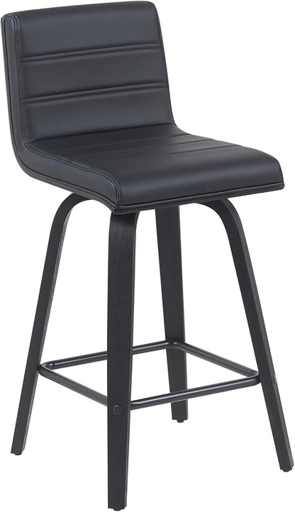 Vienna Modern Counter Height Swivel Bar Stool with Black Faux Leather Seat and Black Brushed Wood Frame Set of 2