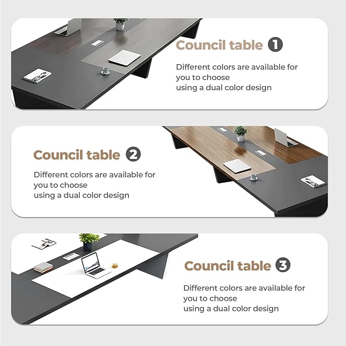 Rectangular Conference Room Table, Seminar Table Meeting Room Table Boardroom Desk Business Seminar Table Printer Desk no Chair for Office (White+Grey,22.97FT,275.59" L*62.99" W*29.53" H)