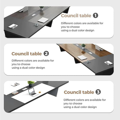 Rectangular Conference Room Table, Seminar Table Meeting Room Table Boardroom Desk Business Seminar Table Printer Desk no Chair for Office (White+Grey,22.97FT,275.59" L*62.99" W*29.53" H)