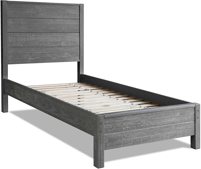 Grain Wood Furniture Montauk Solid Wood Bed, Twin Size, Rustic Grey