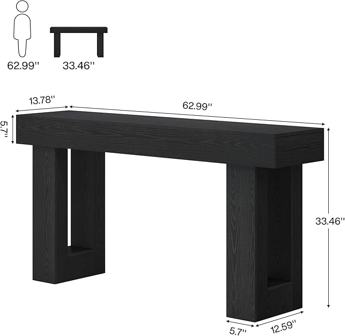 Tribesigns 63-Inch Long Console Table, Farmhouse Wooden Sofa Table Behind The Couch, Narrow Entryway Table for Entrance, Hallway, Living Room (Black)