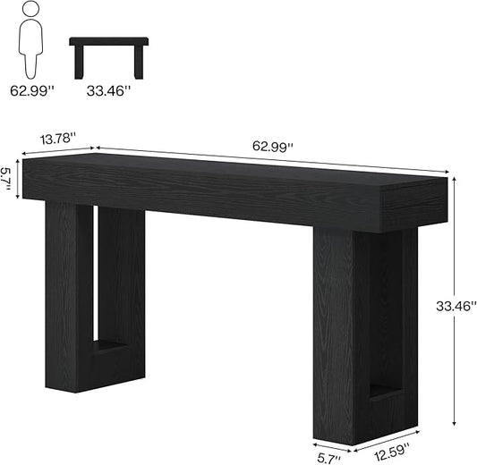 Tribesigns 63-Inch Long Console Table, Farmhouse Wooden Sofa Table Behind The Couch, Narrow Entryway Table for Entrance, Hallway, Living Room (Black)