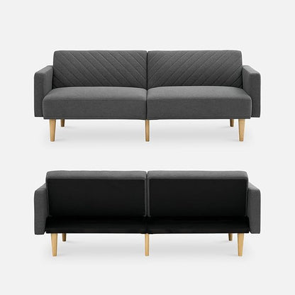 mopio 76.4" Futon Sofa Bed, Couch, Loveseat, Sleeper Sofa, Mid Century Modern Futon Couch, Sofa Cama, Couches for Living Room (Dark Gray Fabric)