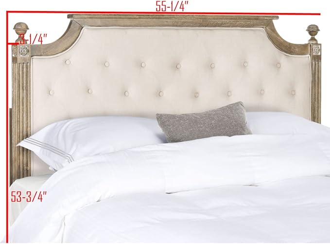 SAFAVIEH Home Collection Tufted Headboard, FULL - Linen, Beige/Rustic Oak