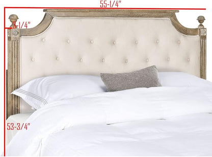 SAFAVIEH Home Collection Tufted Headboard, FULL - Linen, Beige/Rustic Oak