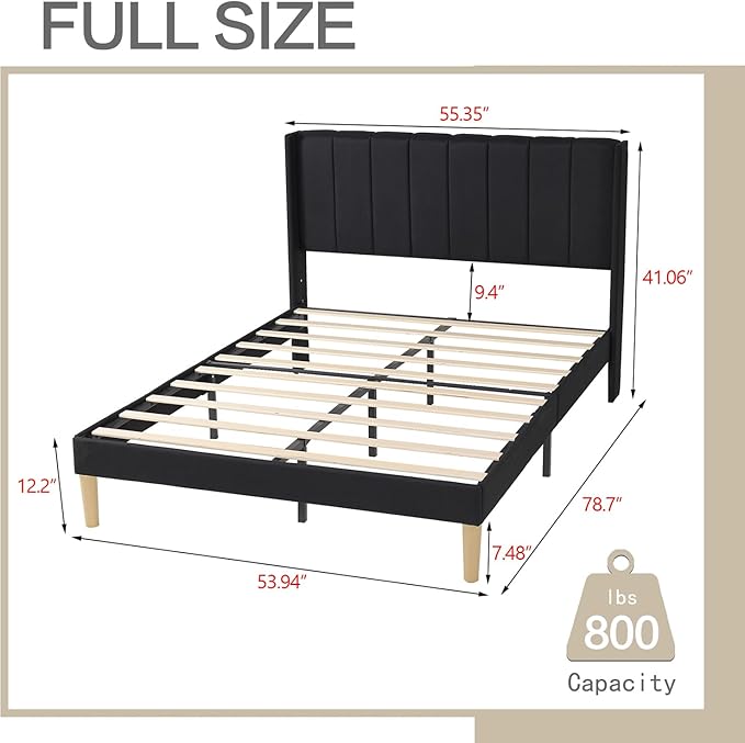 AGARTT Upholstered Platform Bed Frame Full Size with Headboard and Footboard/Wooden Slats Support/No Box Spring Needed/Easy Assembly,Black Linen