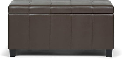 SIMPLIHOME Dover 36 inch Wide Contemporary Rectangle Storage Ottoman Bench in Chocolate Brown Vegan Faux Leather, Assembled, For the Living Room, Entryway and Family Room