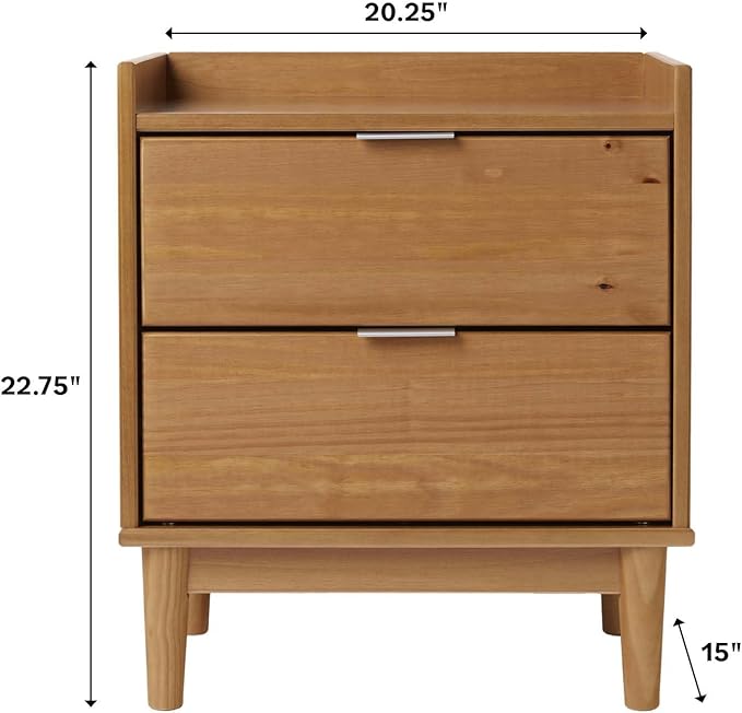 Walker Edison Blythe Mid-Century Modern Tray-Top 2-Drawer Nightstand, 20 Inch, Caramel