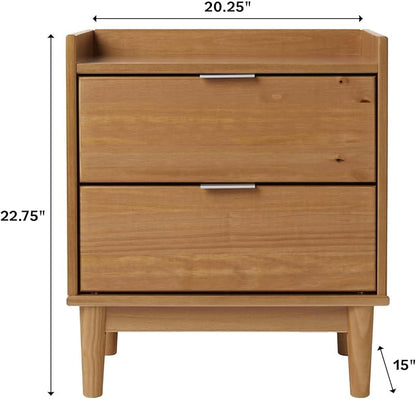 Walker Edison Blythe Mid-Century Modern Tray-Top 2-Drawer Nightstand, 20 Inch, Caramel