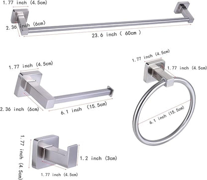 5 Pieces Brushed Nickel Bathroom Hardware Set,Wall Mounted 23.6 inch Towel Bar Set,Towel Rack Set,Toilet Paper Holder, Bathroom Accessories Set