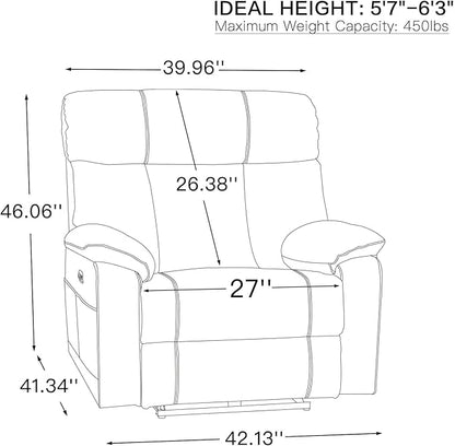 AEDI 450lbs Genuine Leather Power Recliner Chair for Big and Tall Adults Oversized Electric Reclining Sofa for Living Room,Extra Wide 27" Seat,USB Charging(Top Grain Leather,Camel)