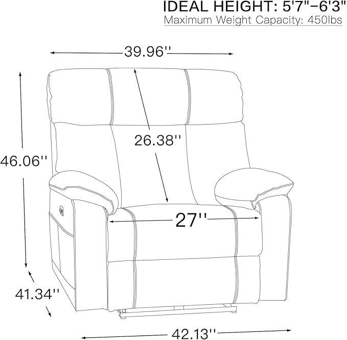 AEDI 450lbs Genuine Leather Power Recliner Chair for Big and Tall Adults Oversized Electric Reclining Sofa for Living Room,Extra Wide 27" Seat,USB Charging(Top Grain Leather,Light Gray)