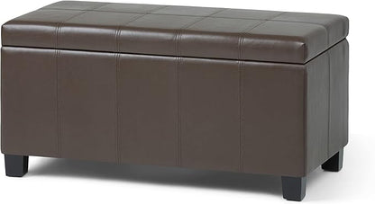 SIMPLIHOME Dover 36 inch Wide Contemporary Rectangle Storage Ottoman Bench in Chocolate Brown Vegan Faux Leather, Assembled, For the Living Room, Entryway and Family Room