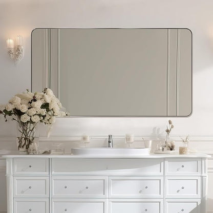 ANDY STAR Brushed Nickel Mirrors for Bathroom Sink, 24x48 Inch Bathroom Vanity Mirror with Rectangular Metal Frame-Modern Clean Design with Superior Stainless Steel Frame