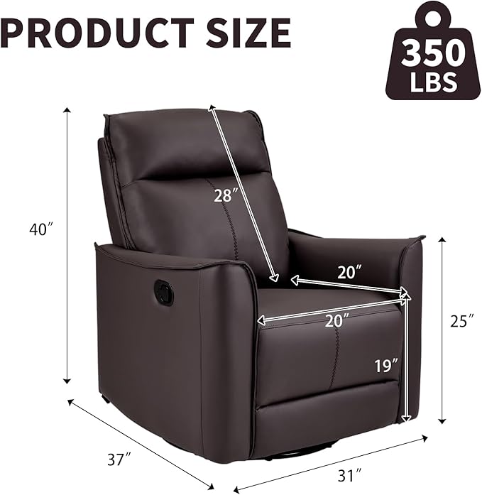 CANMOV Swivel Rocker Recliner Set of 2, Glider Rocking Chair, Nursing Chairs Swivel Glider Recliners with Soft Backrest, Leathaire Manual Reclining Sofa for Living Room Bedroom Apartment, Dark Brown