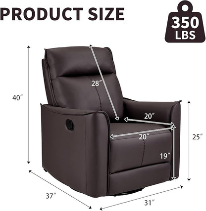 CANMOV Swivel Rocker Recliner Set of 2, Glider Rocking Chair, Nursing Chairs Swivel Glider Recliners with Soft Backrest, Leathaire Manual Reclining Sofa for Living Room Bedroom Apartment, Dark Brown