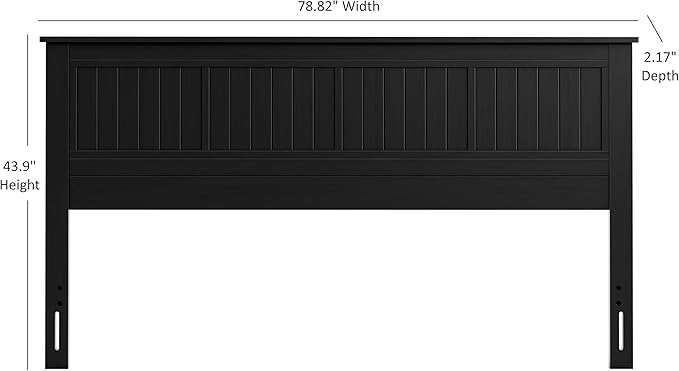 Serene Solid Wood Window-Pane Panel Headboard – Easy Assembly, Casual Coastal Style – King Size in Black
