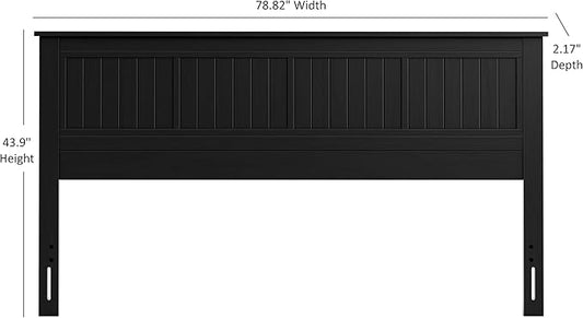 Serene Solid Wood Window-Pane Panel Headboard – Easy Assembly, Casual Coastal Style – King Size in Black