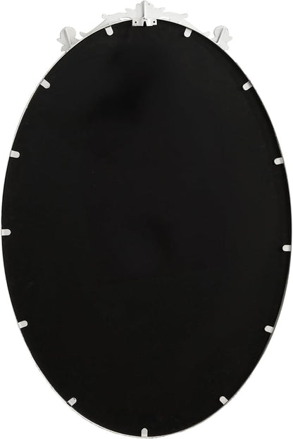 Kate and Laurel Arendahl Traditional Vertical Oval Wall Mirror, 24 x 36, Antique White, Vintage Glam Baroque-Inspired Round Bathroom Vanity Mirror with Ornate Crown