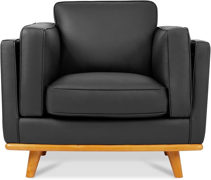 MCombo Napa Leather Accent Chair, 41.9'' Wide Leather Chair for Living Room, Office, Solid Wood Accent, VE792 (Black)