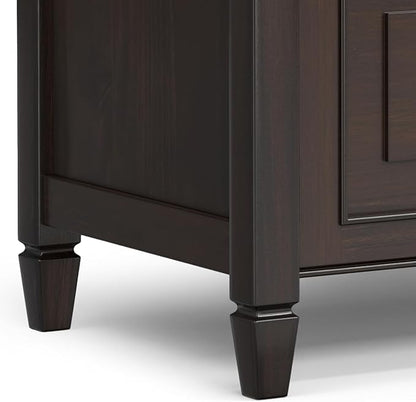 SIMPLIHOME Connaught Entryway Storage Bench - 30 inch Wide Solid Wood Small Storage Seat in Chestnut Brown, Traditional Bench for Entryway or Living Room with Lift-Up Lid and Decorative Trim
