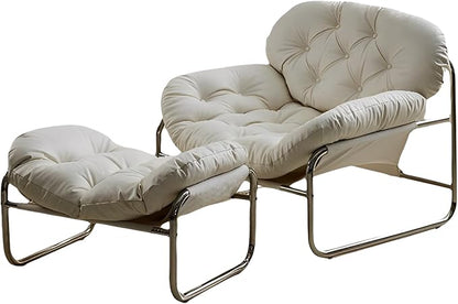 Thick Cushioned Recliner Sofa, Lazy Chair with Upholstery and Footrest, for Living Room, Bedroom, Dorm White B