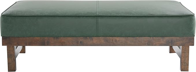 Christopher Knight Home Hillman PU Ottoman with Wood Frame,Rectangular Upholstered Footrest Bench,Non Storage Faux Leather Ottoman Bench for Living Room Bedroom Entryway Home Decor,Green