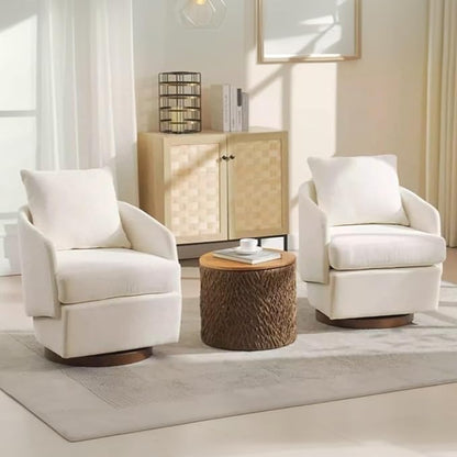 CIMOTA Swivel Accent Chair, Modern Barrel Armchair with 360° Swivel Base and Pillow, Upholstered Fabric Club Chair for Living Room/Reading/Office, Beige
