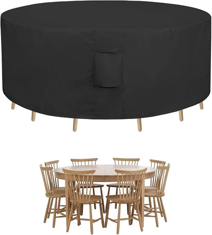 Easy-Going Round Patio Furniture Cover Waterproof Outdoor Dining Table and Chair Cover Anti-UV Outside Sectional Sofa Set Covers (84"DIA x 28"H, Black)