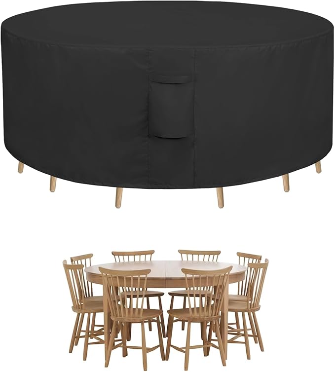 Easy-Going Round Patio Furniture Cover Waterproof Outdoor Dining Table and Chair Cover Anti-UV Outside Sectional Sofa Set Covers (62" Dia x 28" H, Black)
