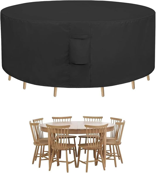 Easy-Going Round Patio Furniture Cover Waterproof Outdoor Dining Table and Chair Cover Anti-UV Outside Sectional Sofa Set Covers (62" Dia x 28" H, Black)