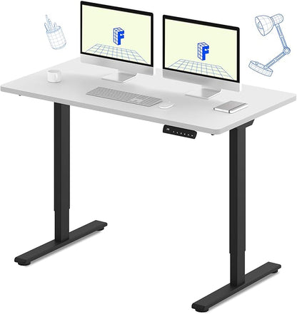 FLEXISPOT E3 Dual Motor Electric Standing Desk 55x28 Inch Whole-Piece Board Height Adjustable Electric Sit Stand Desk (Black Frame + White Desktop, 2 Packages)