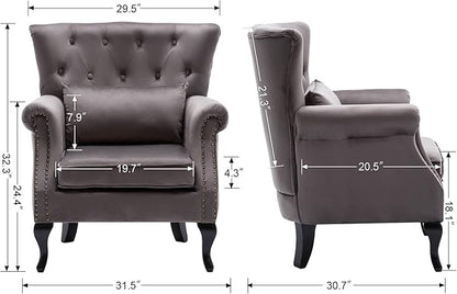 chairus Mid-Century Modern Accent Chair Comfy Tufted Single Sofa Chair Wingback Armchair with Pillow for Club, Living Room, Bedroom - Velvet, Grey